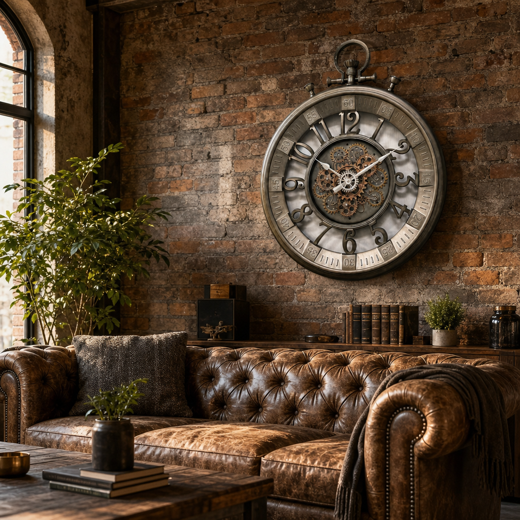 Ceas de Perete Premium Industrial Tervalion cu Mecanism Rotativ Vizibil, Design Vintage – Diametru 60 cm - in context de utilizare