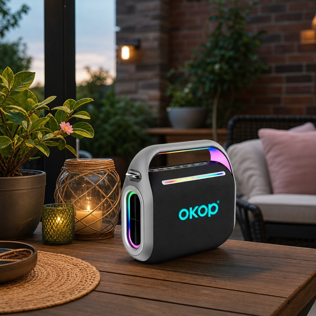 OKOP KP-8003 Boxa Portabila Bluetooth 120W Lumini RGB USB TF AUX Microfon - in context de utilizare