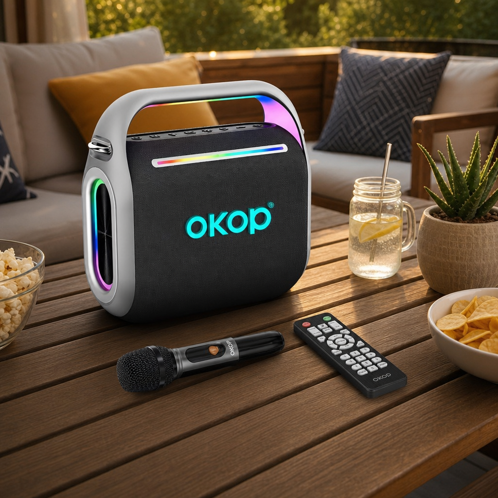 OKOP KP-8003 Boxa Portabila Bluetooth 120W Lumini RGB USB TF AUX Microfon - in context de utilizare
