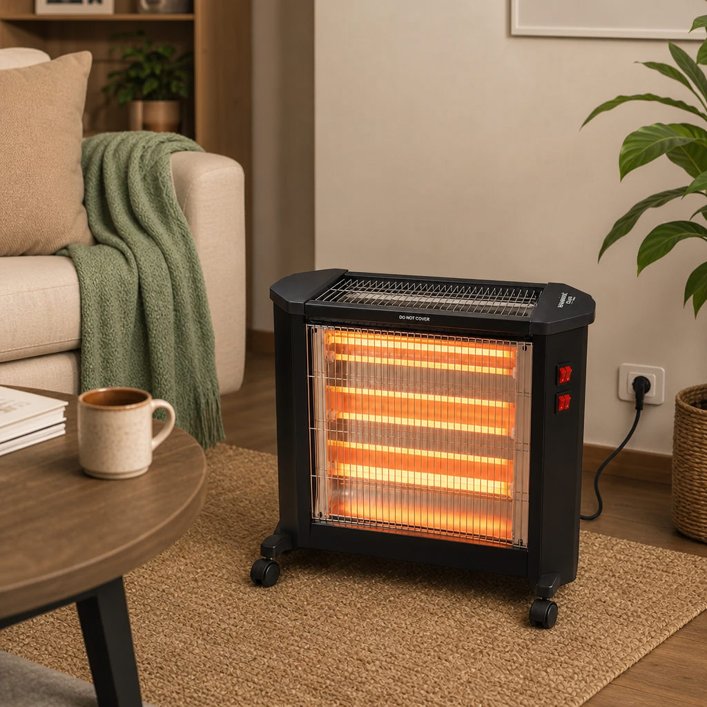 Radiator Electric Quartz Hausberg HB-8800, 1600W, 4 Tuburi Quartz, 4 Trepte de Putere, Protecție la Răsturnare, Negru