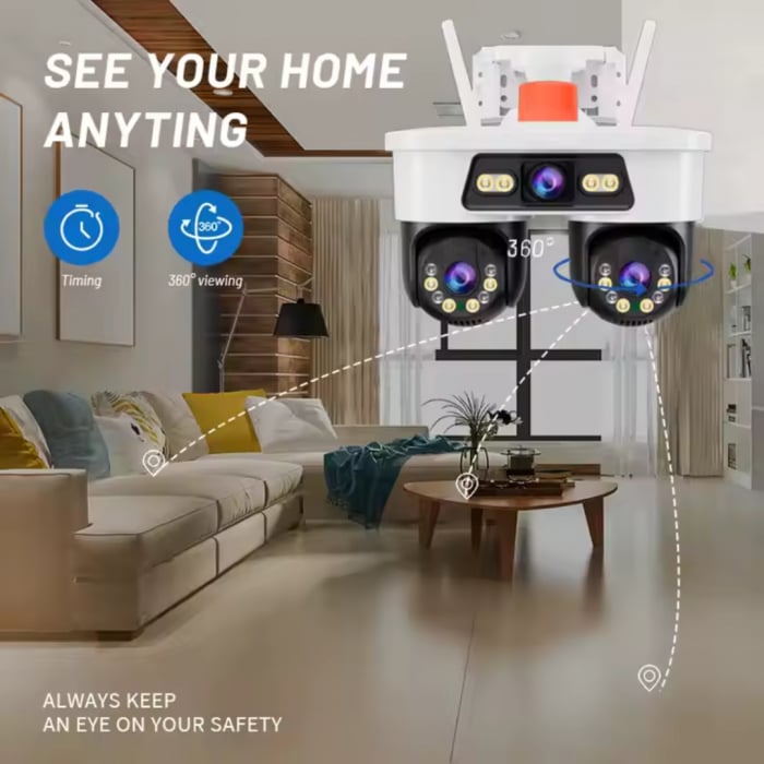 Camera de Supraveghere JORTAN, WiFi, Tripla, 9MP, PTZ 355°, 3 Lentile, IP66, Audio Bidierctional