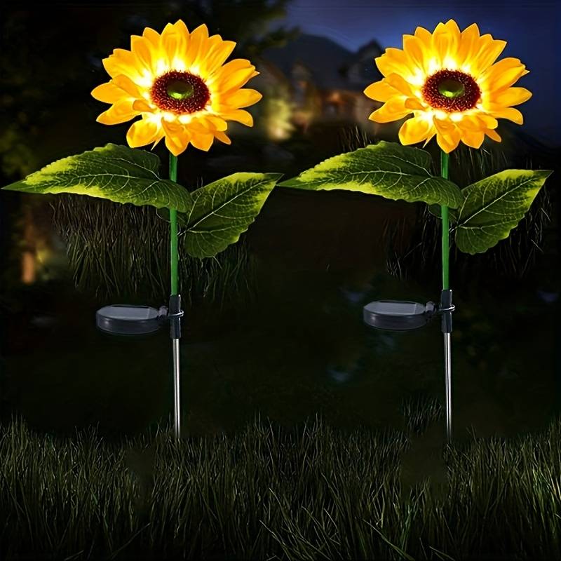 Set 2 Lampi solare LED de tip floarea soarelui pentru exterior, gradina, curte, gazon,