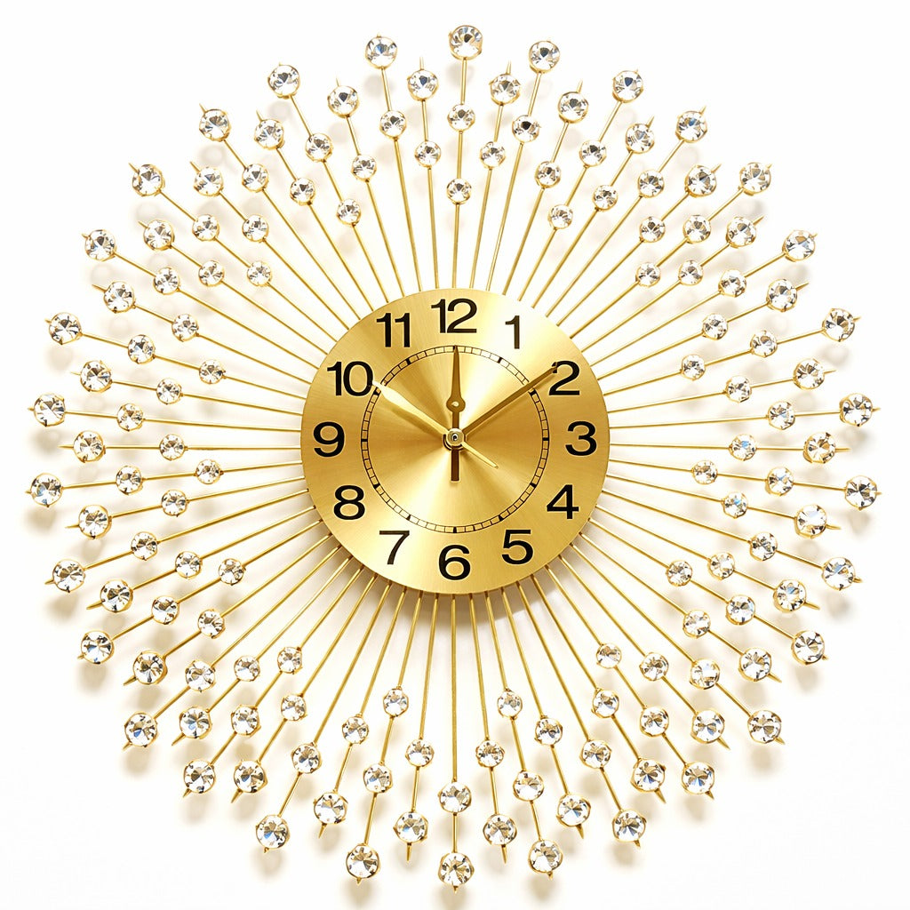 Ceas de perete decorativ premium – metal si cristale – 70 cm – design elegant radiant