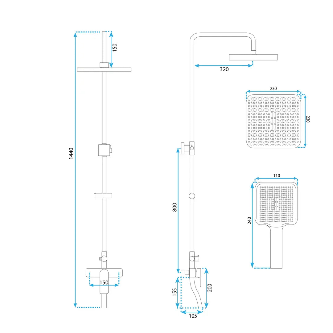 Coloana Dus Inox Crom Rotunda Montaj Perete Baie 20cm - detaliu produs
