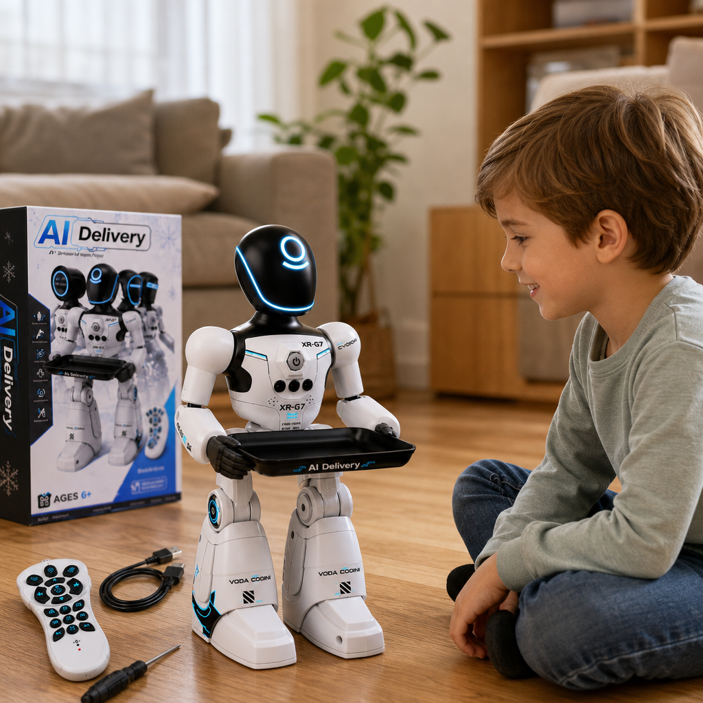 Robot Interactiv XR-G7 pentru Copii cu Comenzi Vocale Senzor Gesturi Telecomanda Muzica Dans - detaliu produs
