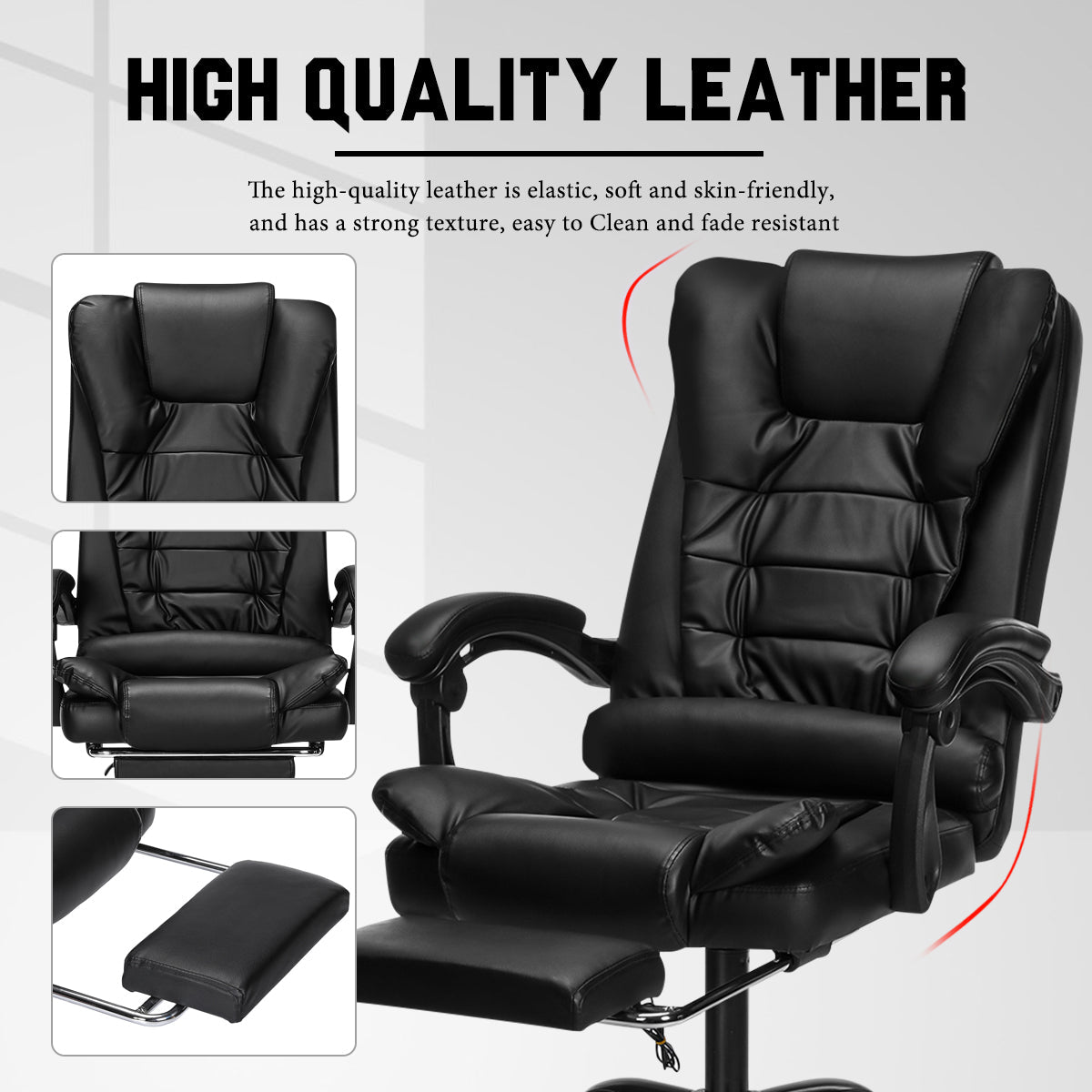 Scaun de Birou Ergonomic Directorial, Piele Ecologică, Recliner și Suport pentru Picioare