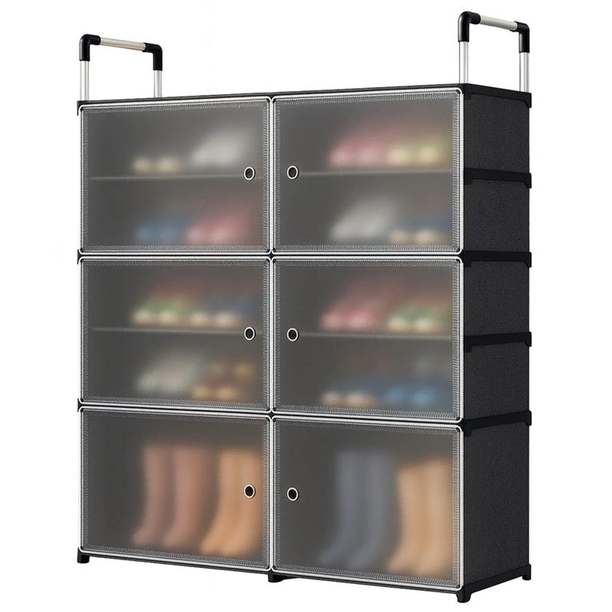 Pantofar Modular cu 6 Compartimente, 81 × 29 × 96 cm, Uși Magnetice Semitransparente, Structură Metalică, Negru/Gri - detaliu produs
