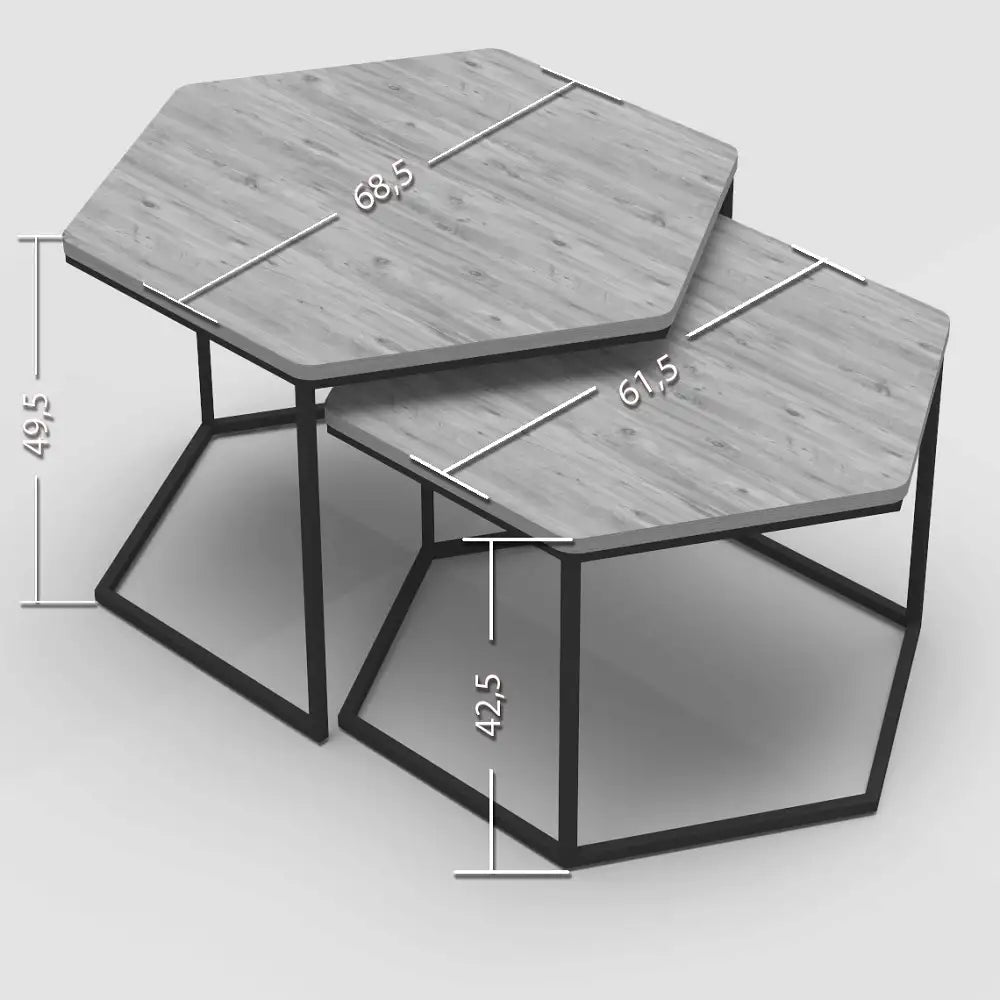 RESIGILAT - Set de 2 masute hexagonale, design Modern si Elegant cu Cadru Auriu si Blat Alb