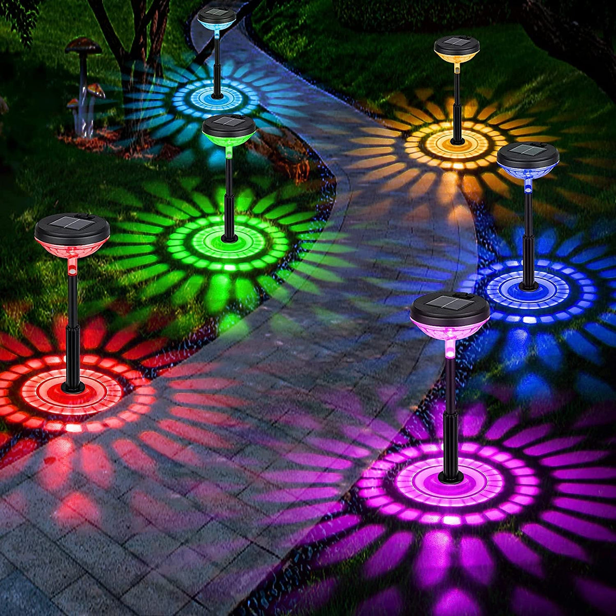 Set 2 lampi solare Led RGB pentru gradina cu doua moduri de lumina