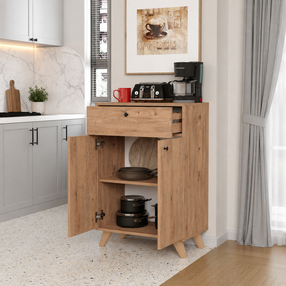 Dulap multifunctional din PAL 66x35,4x101,4 cm, cu 2 usi si sertar, pentru depozitare