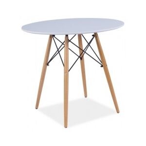 Masa rotunda alba 90 cm cu picioare lemn fag si structura metalica