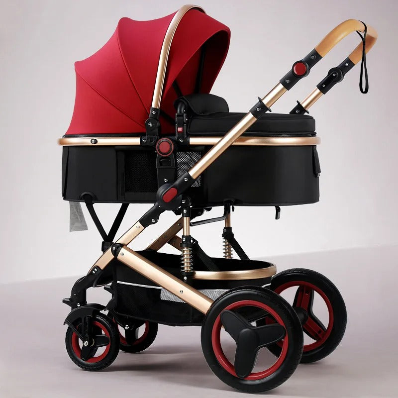 Carucior Bebelusi 2 in 1 Premium, Pliabil, cu Roti Cauciuc si Suspensii, Transformabil Landou-Sport, Cos Depozitare, 0-36 Luni