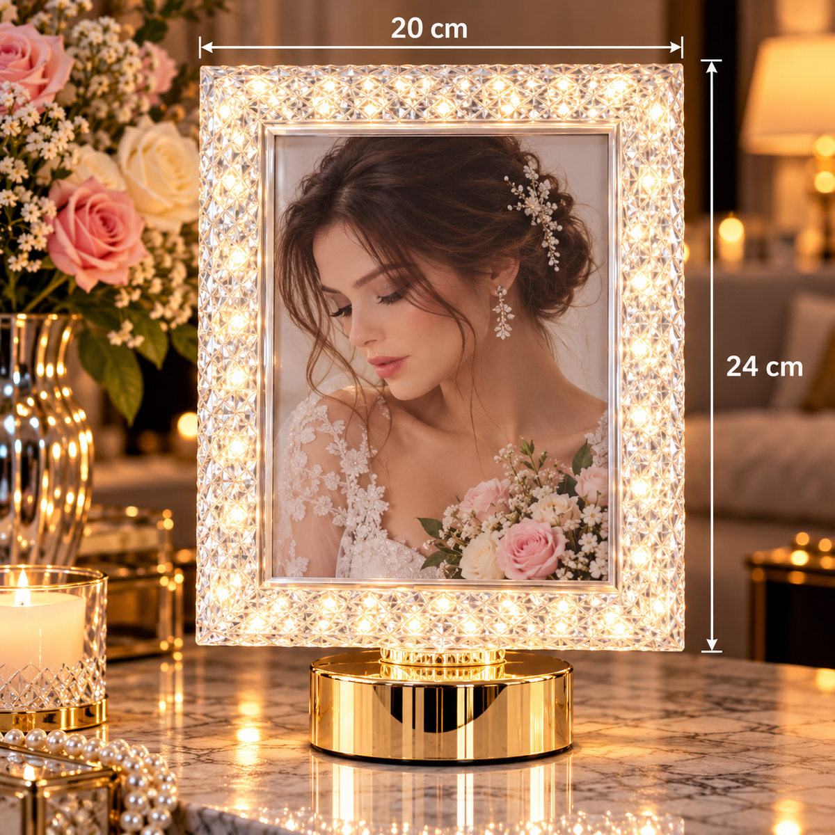 Ramă Foto LED Decorativă cu Efect Cristal – 24 × 20 cm - imagine principala