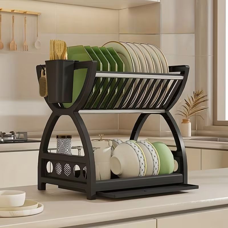 Suport de vase multifuncțional cu 2 niveluri cu tava de scurgere 33x24x30.5 cm