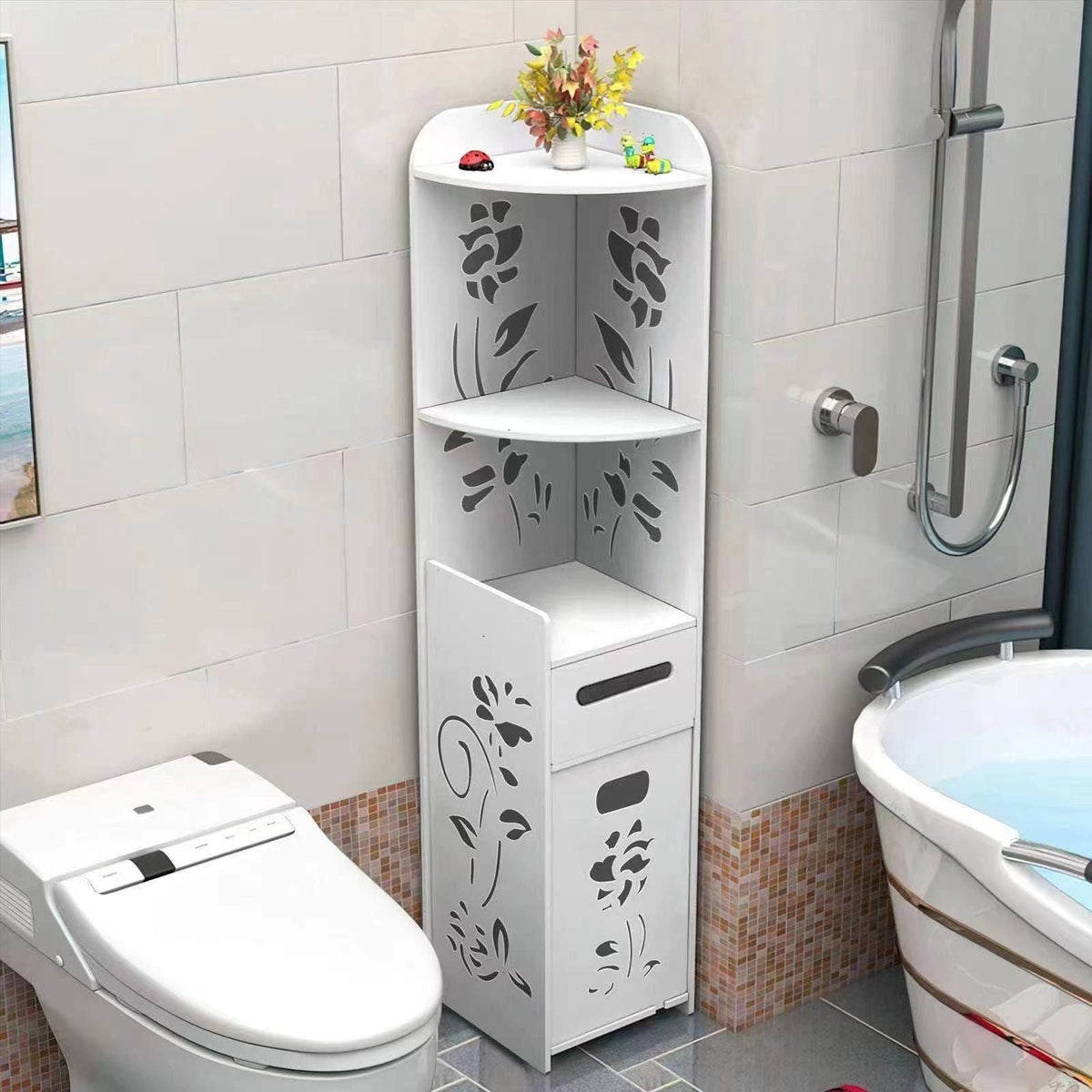 Dulap vertical pentru baie, 3 polite, 2 sertare 100x24x24 cm, alb