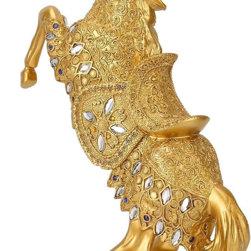 Statueta decorativa Cal cabrat – finisaj auriu / argintiu premium, 27 x 12 x 38.5 cm