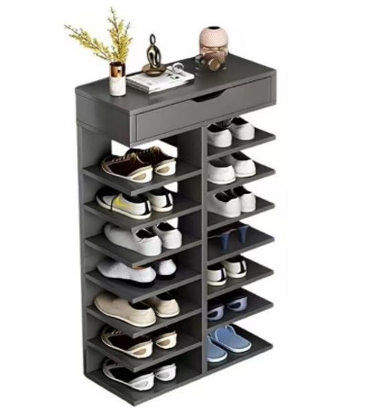 RESIGILAT - Pantofar cu 7 Etaje si Sertar Superior din PAL Gri 40 x 22 x 111 cm