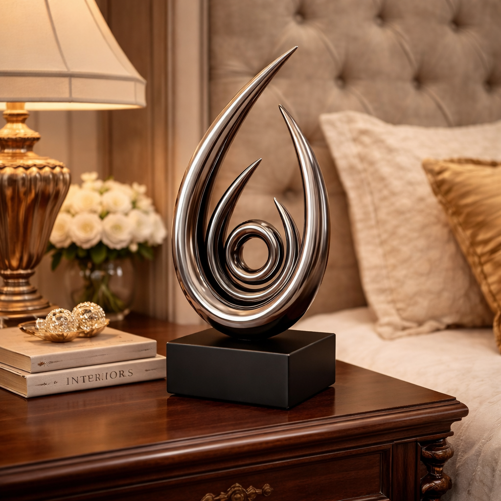 Statueta decorativa abstracta, design modern spiral, finisaj auriu sau negru lucios, 25 x12cm