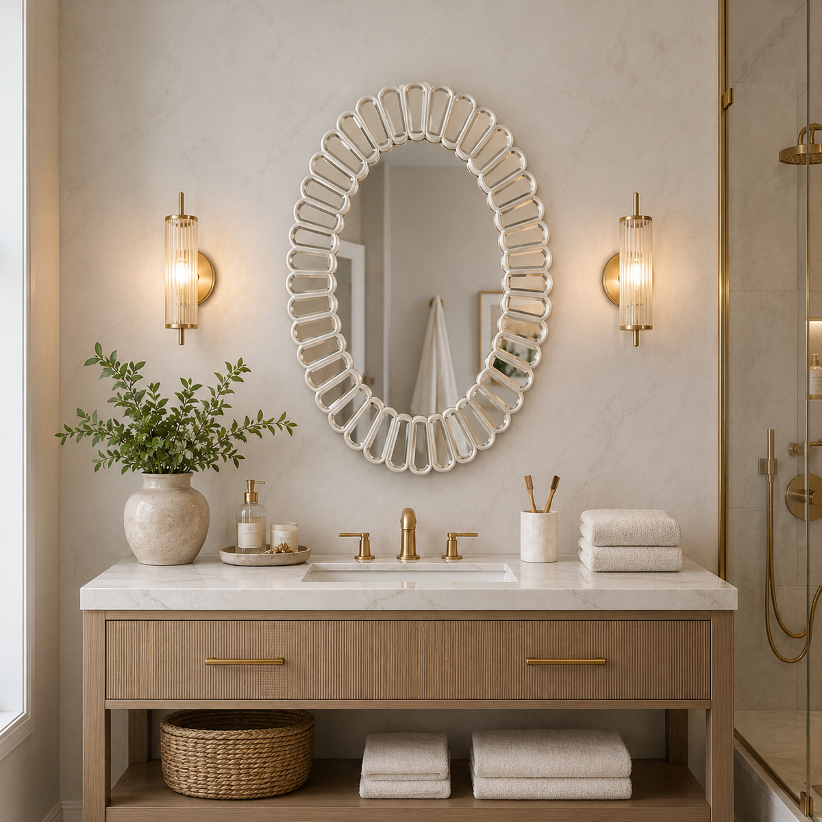Oglinda decorativa ovala, diametru 74x58 cm, rama segmentata