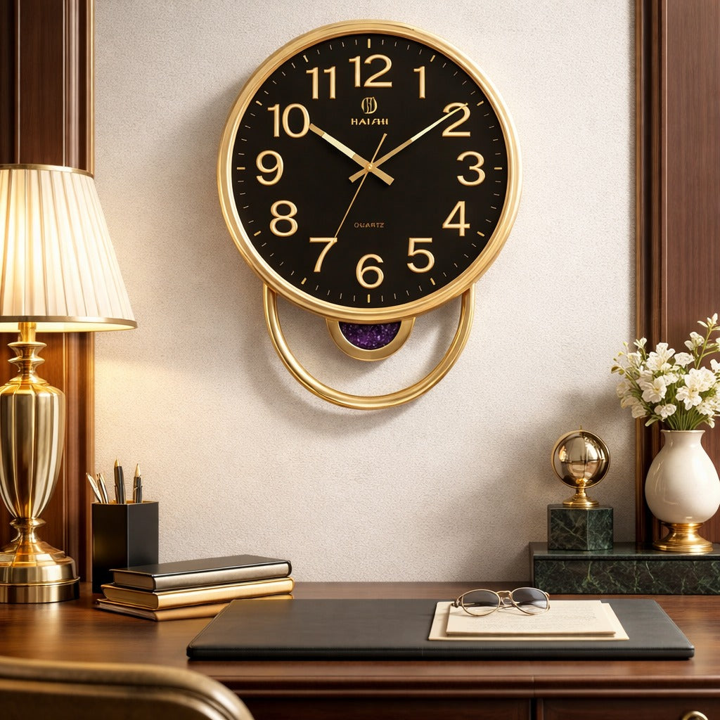 RESIGILAT - Ceas de perete cu pendul 42x32 cm design contemporan pentru living dormitor sau birou