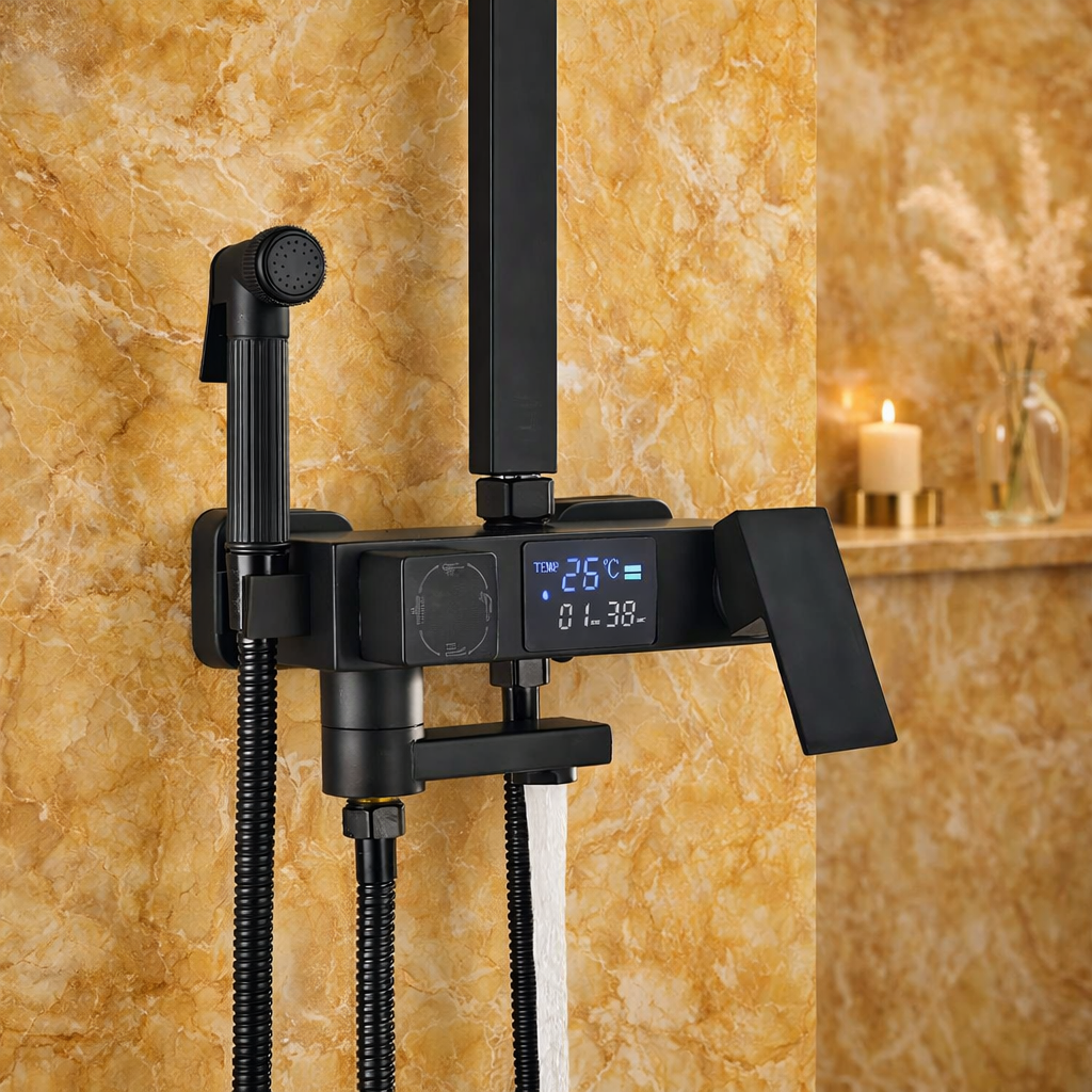 Coloana dus premium cu afisaj digital LCD, 5 functii, negru mat, montare pe perete