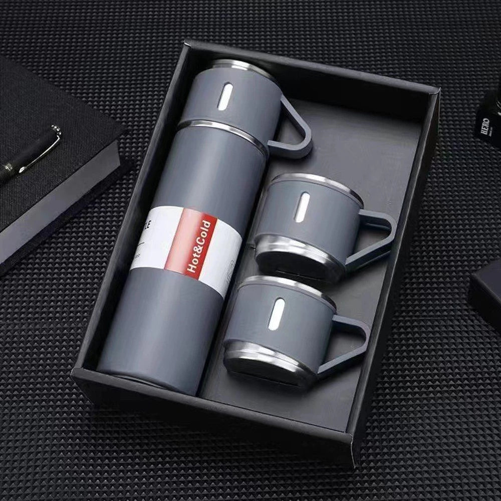 Set Cadou Termos 500ml cu 3 Cesti Inox Perete Dublu Pastreaza Bauturi Calde Reci 12 Ore Etans - detaliu produs