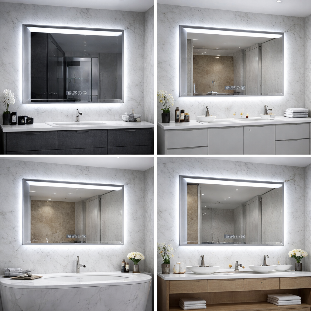 Oglinda LED, cu ceas digital si dezaburire, iluminare reglabila touch, 90x70 cm