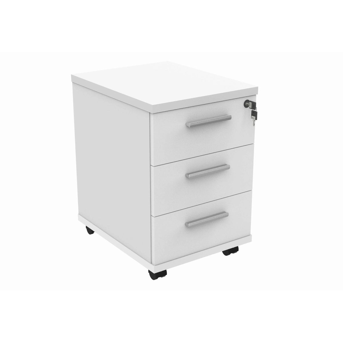 Dulap Mobil cu 3 Sertare, Închidere cu Cheie și Roți, Alb – 63 × 48 × 40 cm - detaliu produs