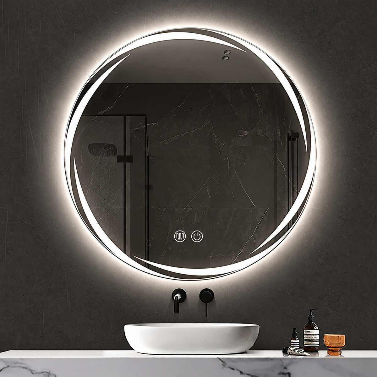 Oglinda LED Rotunda 80 cm cu Touch, Antiaburire si Lumina Reglabila