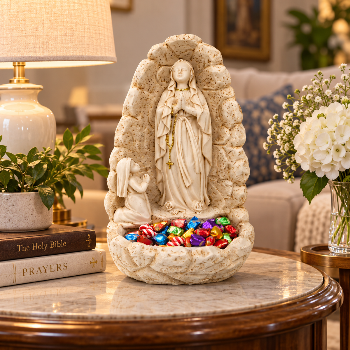 Statuetă Religioasă Fecioara Maria cu Copil în Rugăciune, Rășină Finisată – 19 × 10 cm - imagine principala