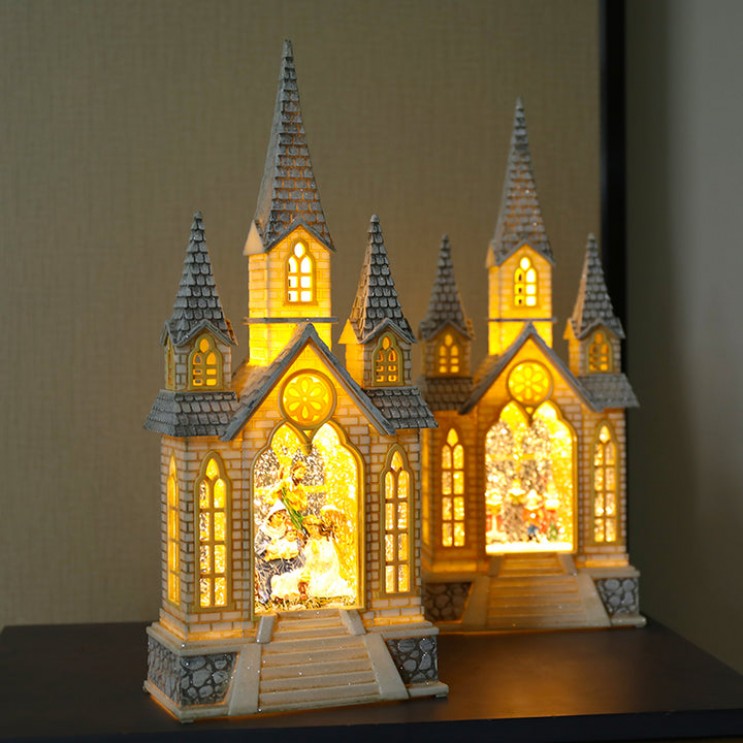 Decoratiune de Craciun Felinar Led Biserica Nasterea Domnului Muzical XL 41cm - detaliu produs