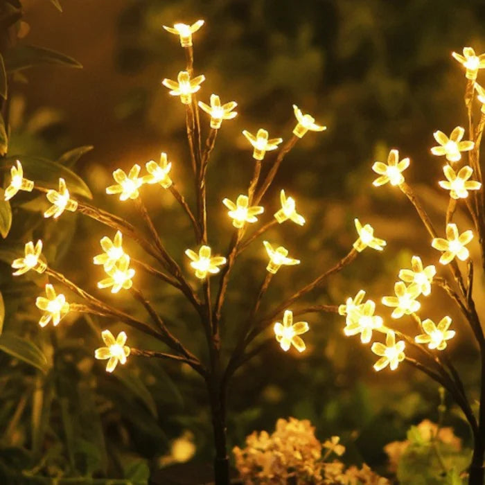 Set 2 Lampi Solare Decorative Ramura cu Flori LED 65cm IP66 Iluminare Calda Automata - imagine principala