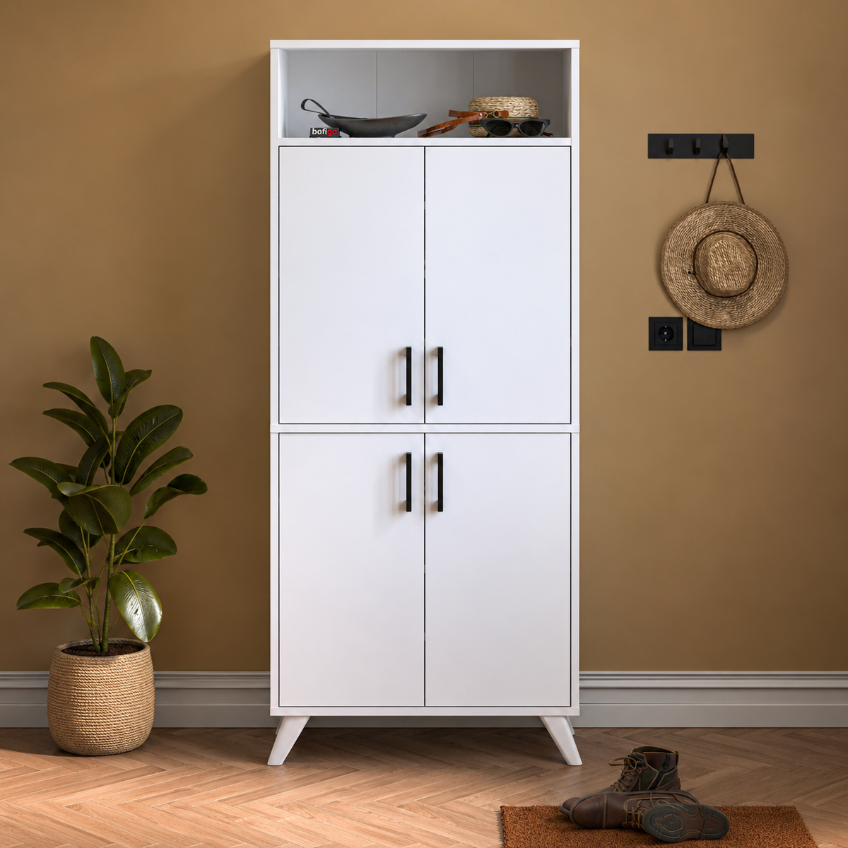 Pantofar modern 72x32x170 cm, cu 4 usi si 9 rafturi, pentru hol, intrare sau depozitare incaltaminte