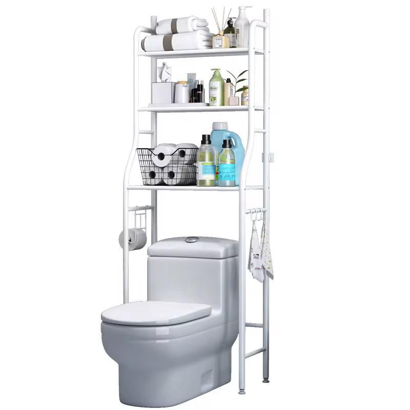 Suport depozitare peste toaleta, 3 polite, cadru metalic alb, organizator baie modern, 150 x 50 x 23 cm