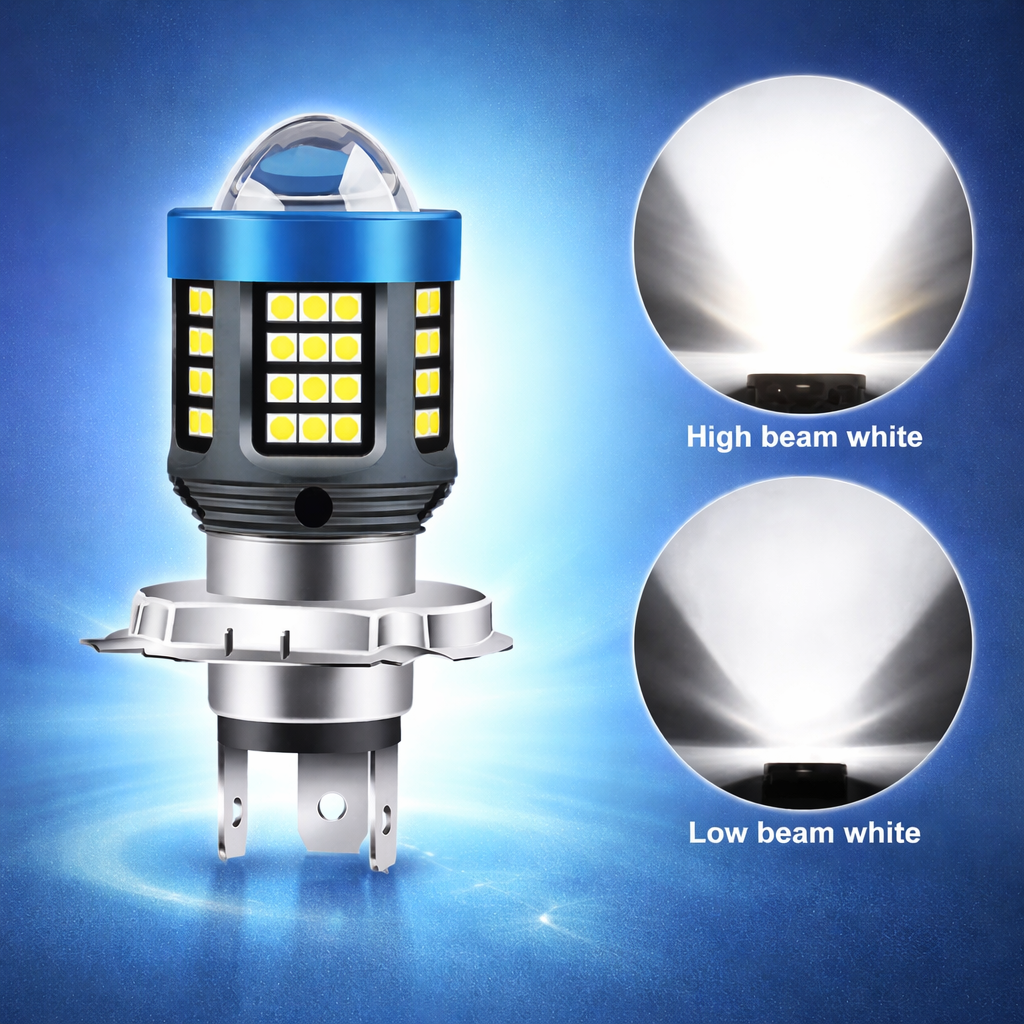 Bec Led H4 MOTO cu doua faze 3030 cu 61 LED SMD temperatura 6000k putere 160W 15000 lm