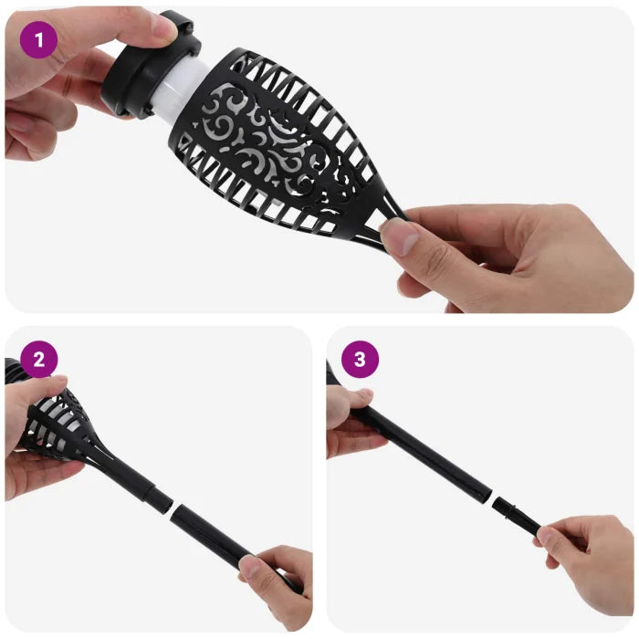 Set 10 Lampi Solare Tip Torta pentru Gradina, Efect Flacara, 47,5 cm, Negre - detaliu produs
