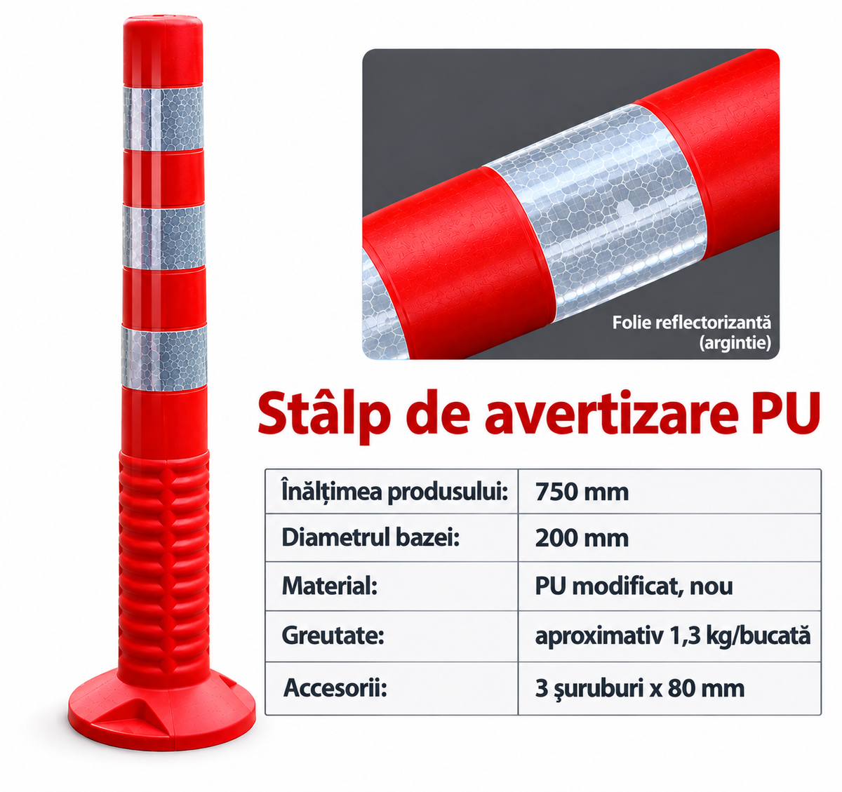 Stalpisor delimitare parcare PU 75CM - folie argintie - imagine principala