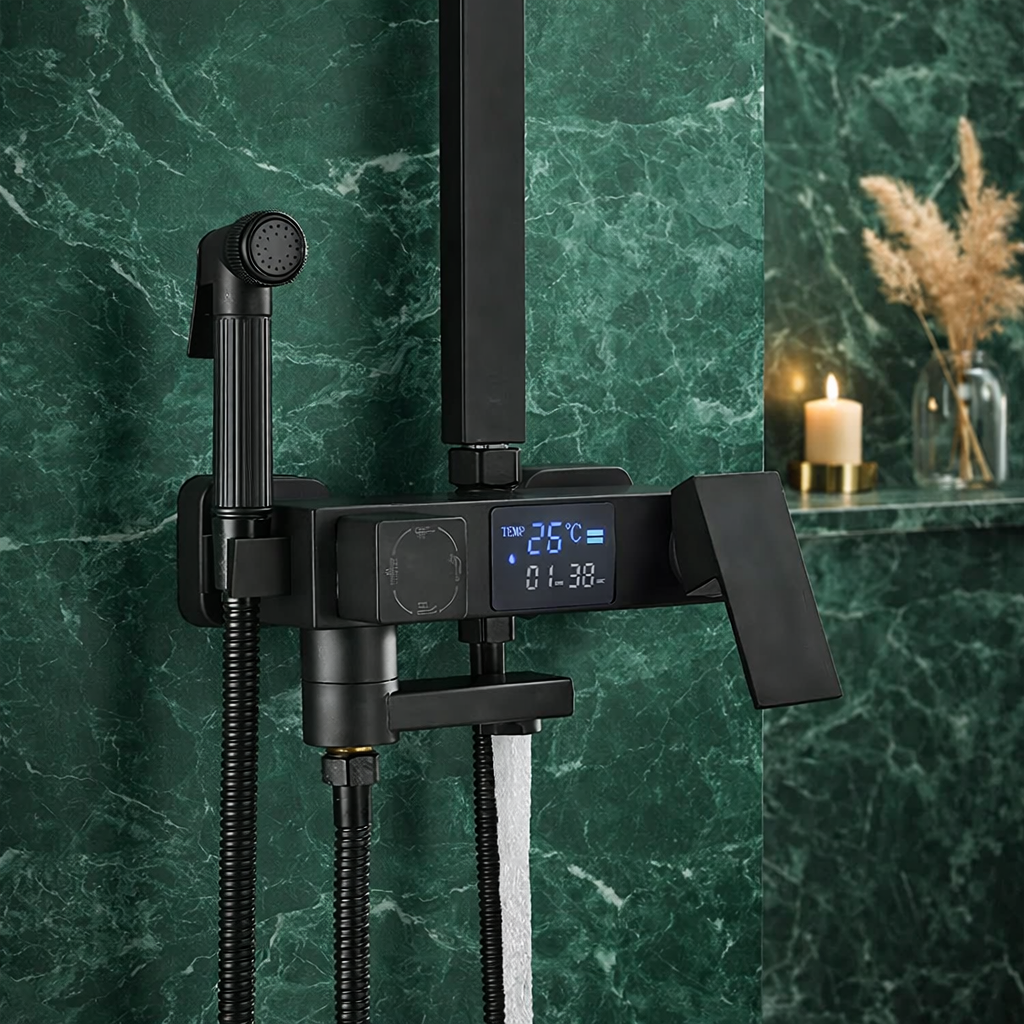 Coloana dus premium cu afisaj digital LCD, 5 functii, negru mat, montare pe perete