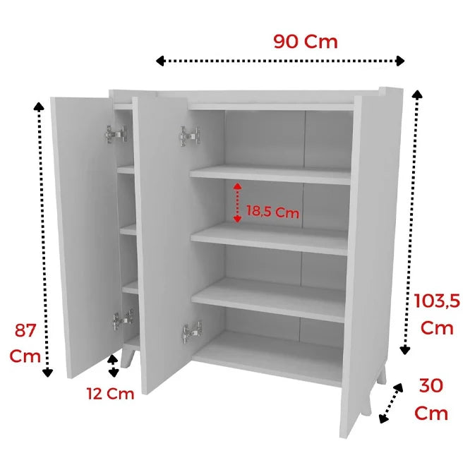 Dulap multifunctional cu 3 usi, Design scandinav modern 103.5 x 90 x 30cm