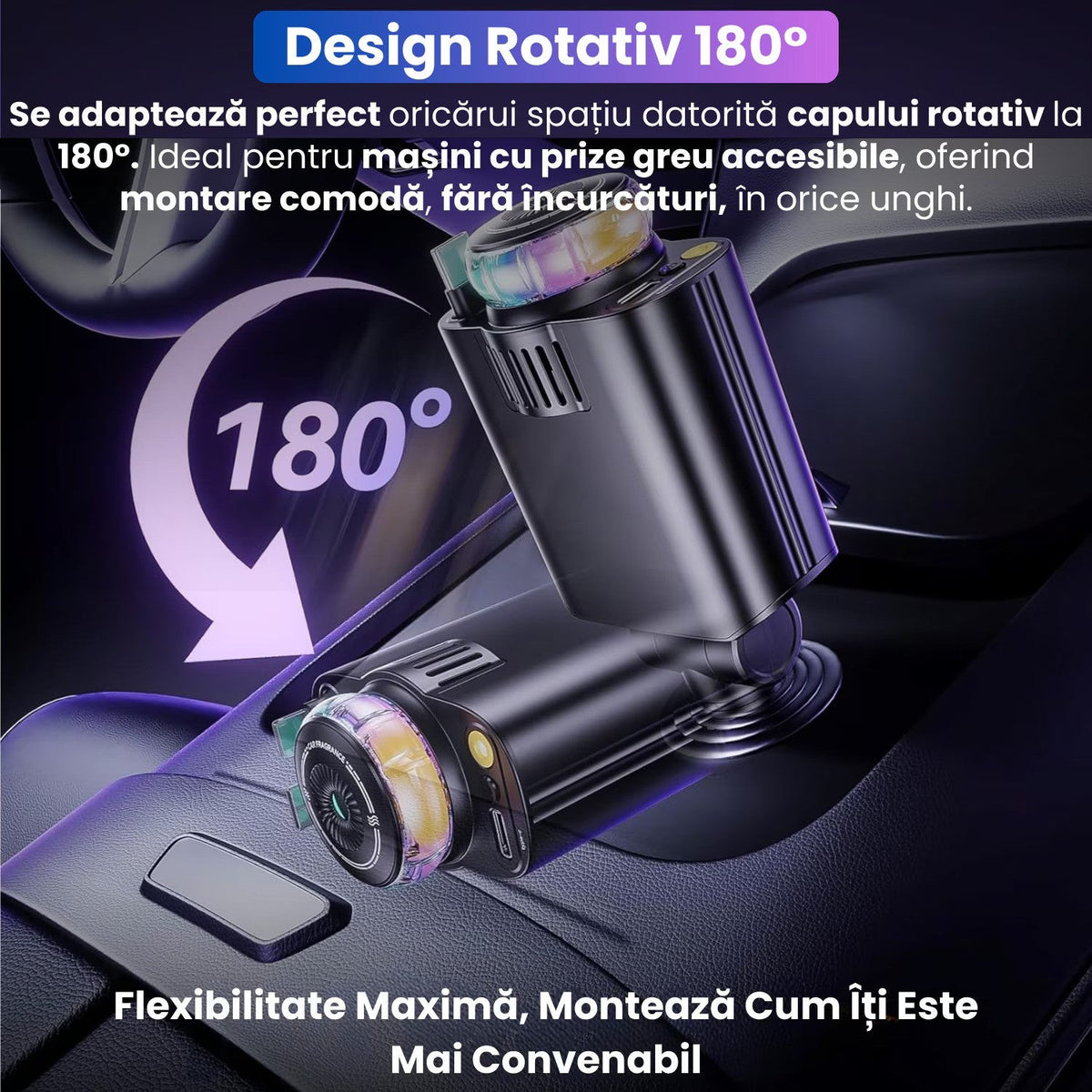 Incarcator Auto Retractabil 5 in 1, 45W PD, difuzor de parfum integrat, lumina ambientala