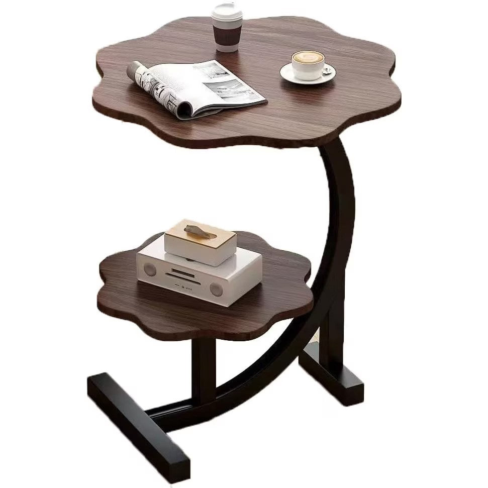 Masuta laterala multifunctionala cu 2 nivele cu cadru metalic negru 40x40x65 cm