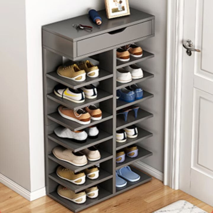 RESIGILAT - Pantofar cu 7 Etaje si Sertar Superior din PAL Gri 40 x 22 x 111 cm