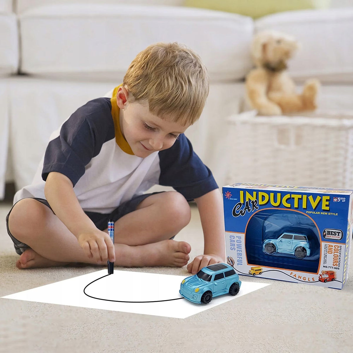 Mașinuță Magică cu Inducție – Urmează Linia Desenată, Set cu Marker și Baterii