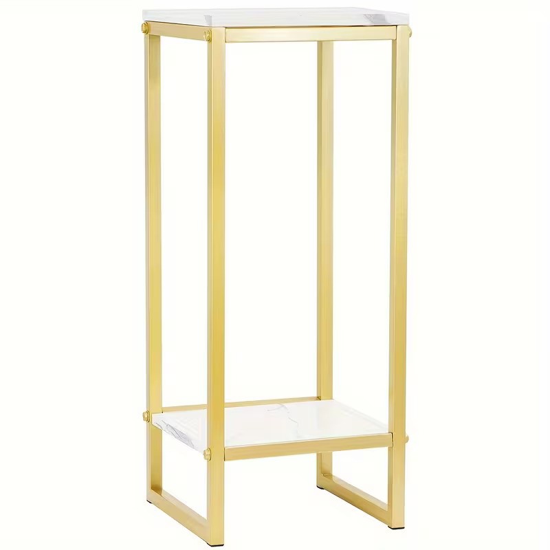Masuta laterala moderna cu blat aspect marmura 75x30 cm cadru metalic auriu