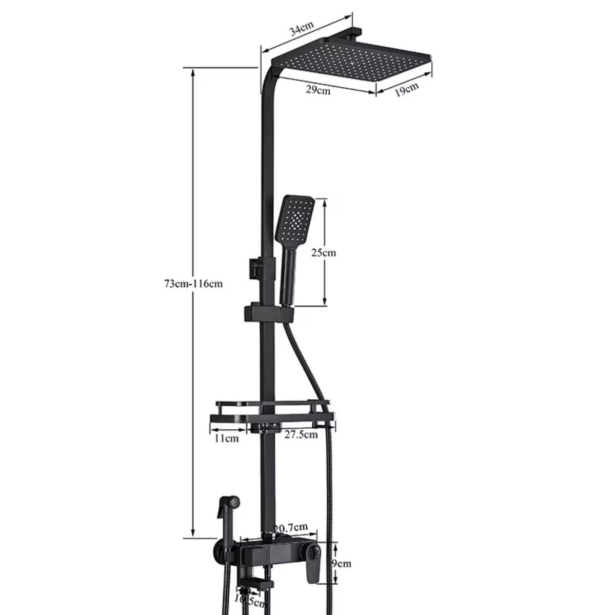 Coloana dus premium cu afisaj digital LCD, 5 functii, negru mat, montare pe perete