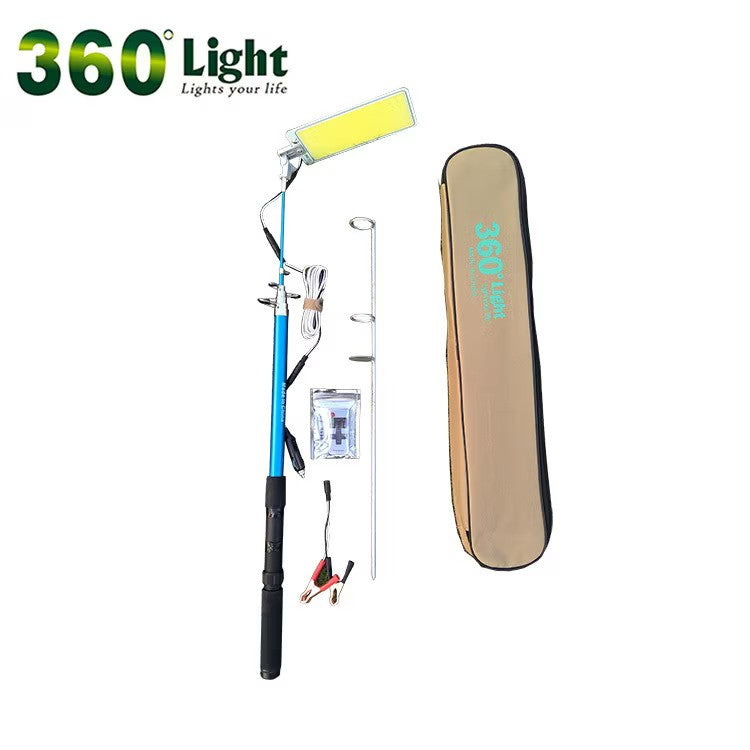 Kit Nocturna eLIVE FR-04, Proiector Camping LED 47W 4558lm, Waterproof, Brat Telescopic Ajustabil 4,5m, 3 Adaptoare 220V, Telecomanda, Geanta Transport