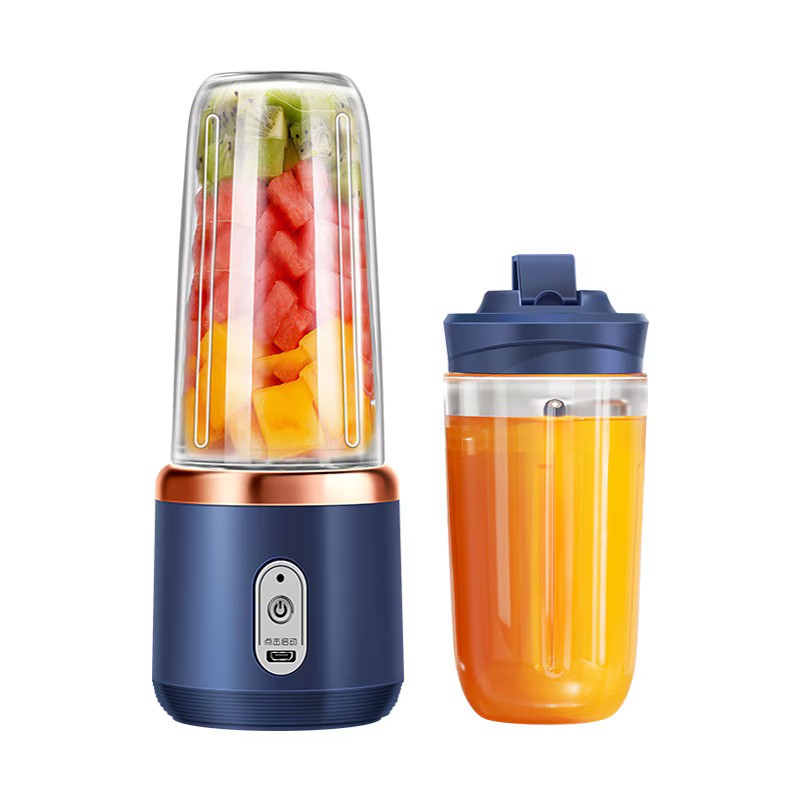 Mini Blender Portabil Electric, Cu Acumulator, 2 Recipiente, 6 Lame 3D, 300 ml, 40W, Capac Inclus