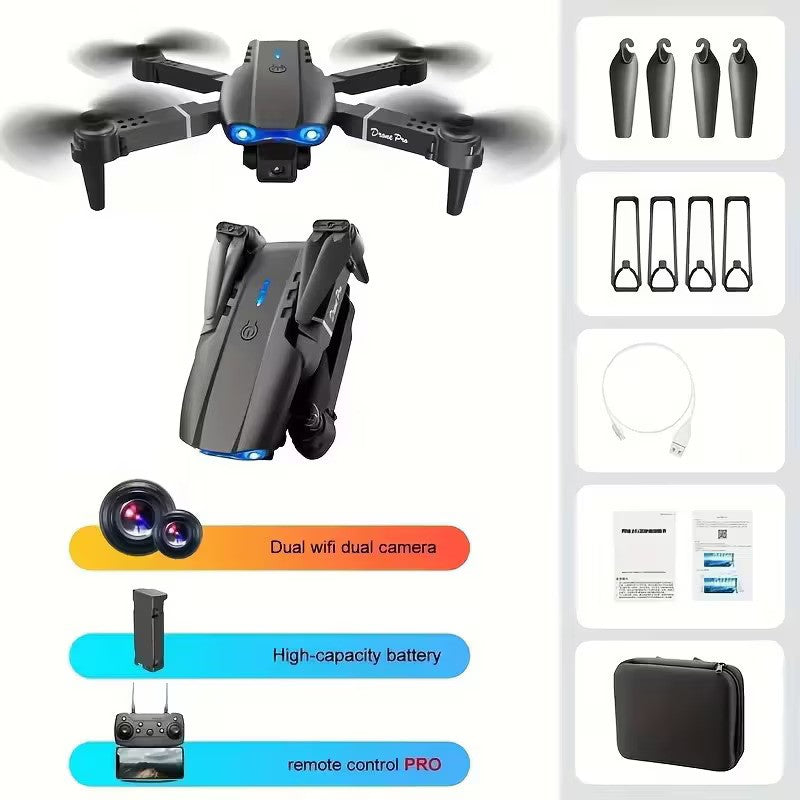 Drona E99, 4K, Camera duala, Conectare WiFi Aplicatie telefon mobil, Brate pliabile, Pozitionare flux optic evita obstacolele, Geanta de Depozitare, Incarcare USB, Pentru Copii si Adulti, Negru