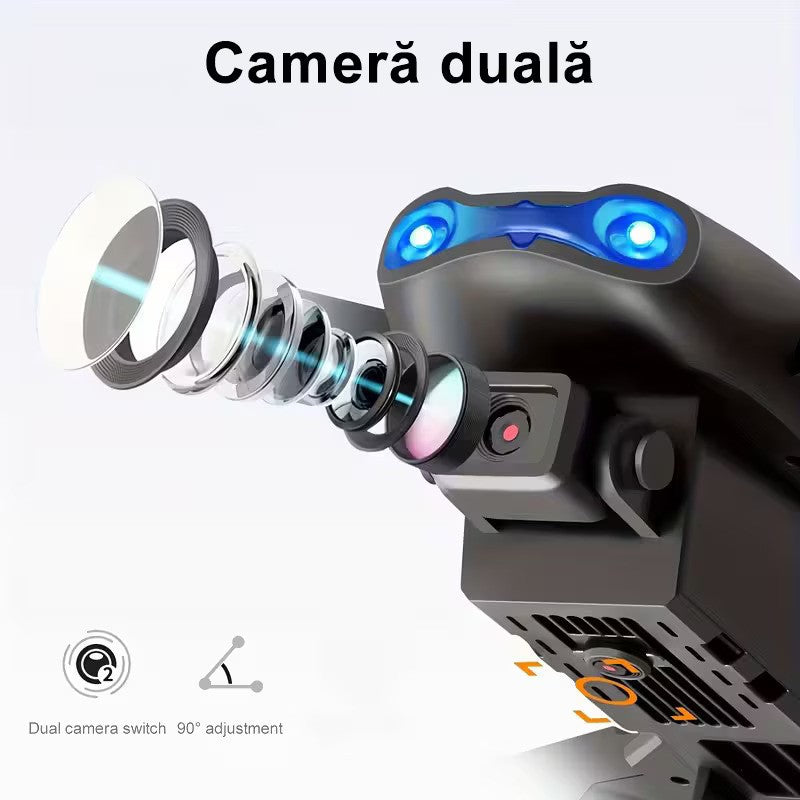 Drona E99, 4K, Camera duala, Conectare WiFi Aplicatie telefon mobil, Brate pliabile, Pozitionare flux optic evita obstacolele, Geanta de Depozitare, Incarcare USB, Pentru Copii si Adulti, Negru