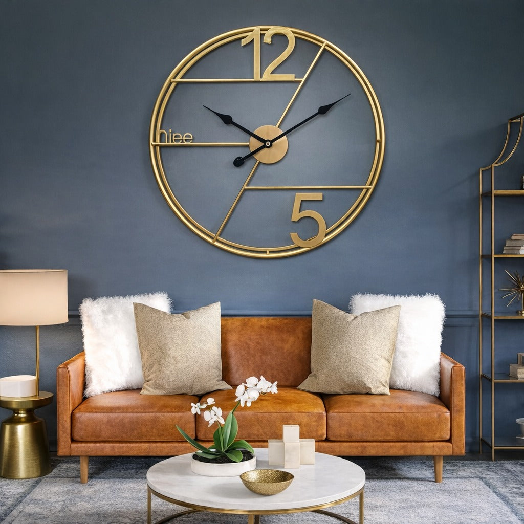 Ceas de perete 60 cm, metal auriu, design elegant, decor lux pentru living, mecanism silentios